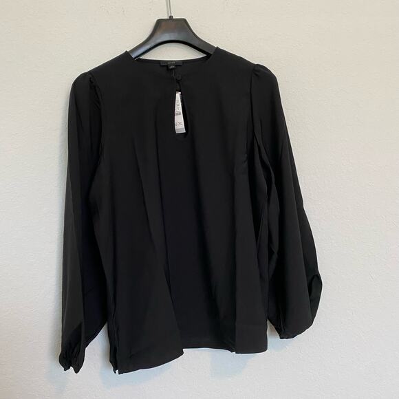 J.Crew Puff-sleeve satin-back crepe top Black‎ LT Large Tall NWT - Picture 2 of 9